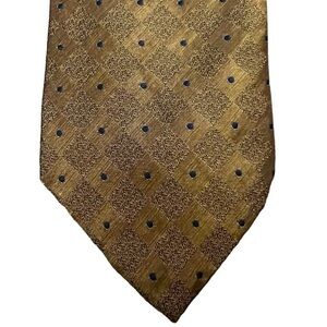 GUESS Dark Gold / Bronze w/ Dark Blue Dots  Harlequin Jacquard Silk Tie